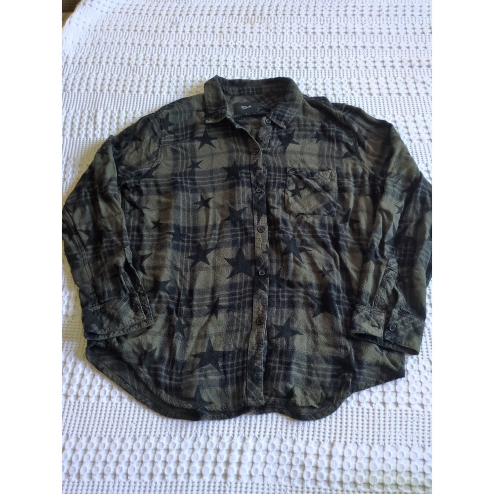 Rails Hunter Olive Jet Stars Flannel Sz Large Button Up Green Black Long Sleeve